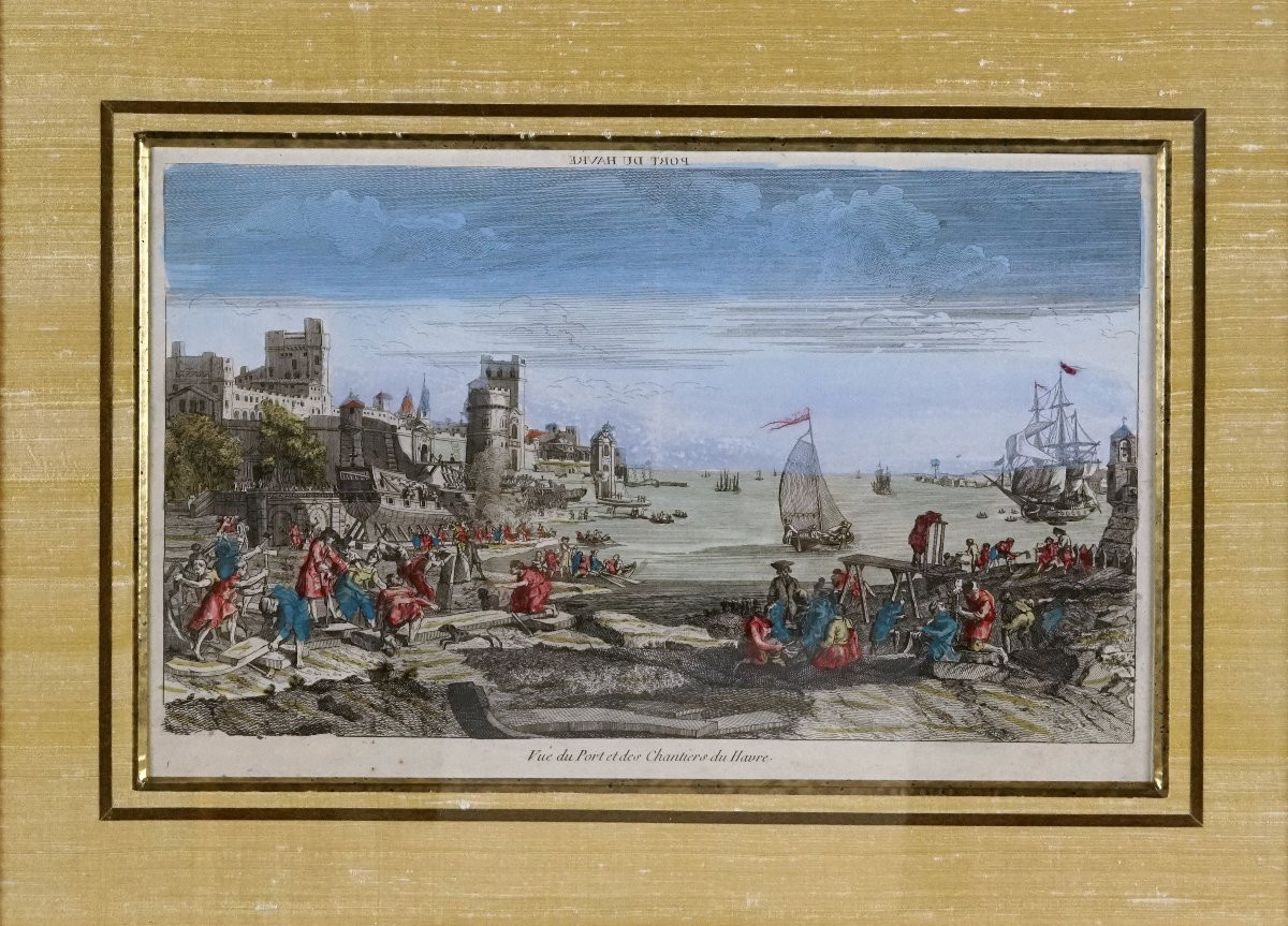 Gravure du HAVRE - VUE DU PORT ET DES CHANTIER DU HAVRE - Ep. XVIIIe - VUE D'OPTIQUE-photo-4