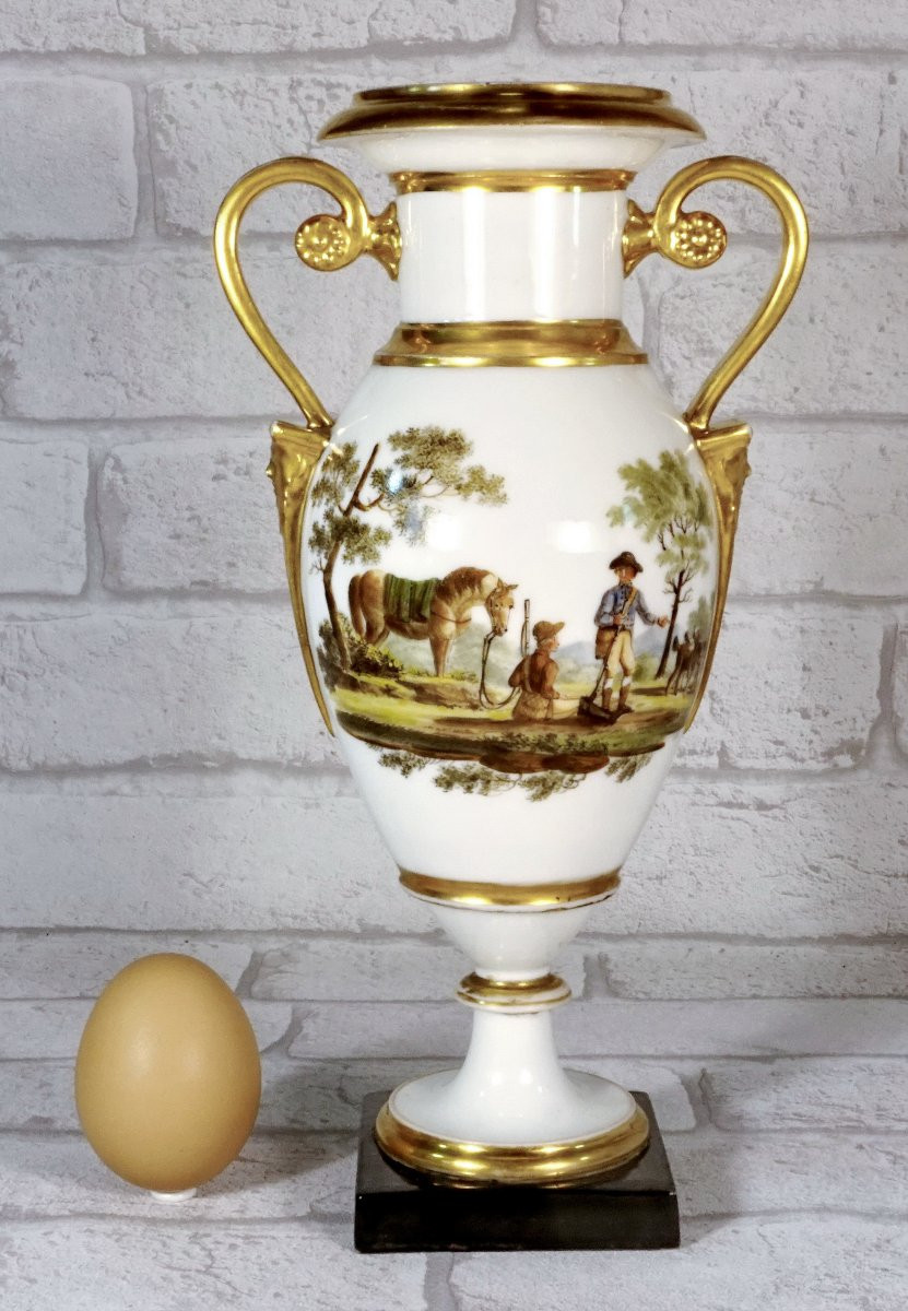 Vase Ovoïde à Rare décor Cynégétique en porcelaine de Paris - Ep. Empire-photo-2