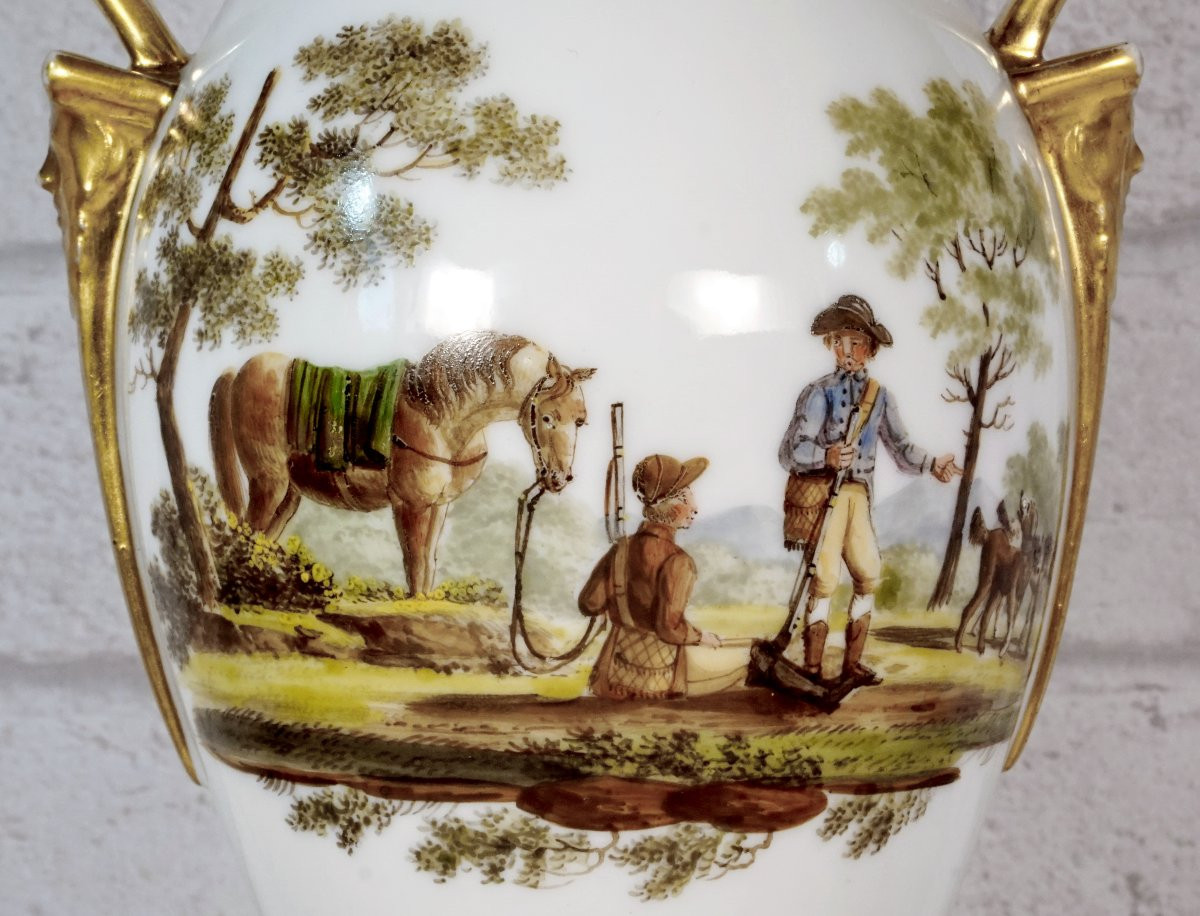 Vase Ovoïde à Rare décor Cynégétique en porcelaine de Paris - Ep. Empire-photo-3