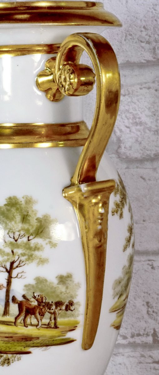 Vase Ovoïde à Rare décor Cynégétique en porcelaine de Paris - Ep. Empire-photo-4