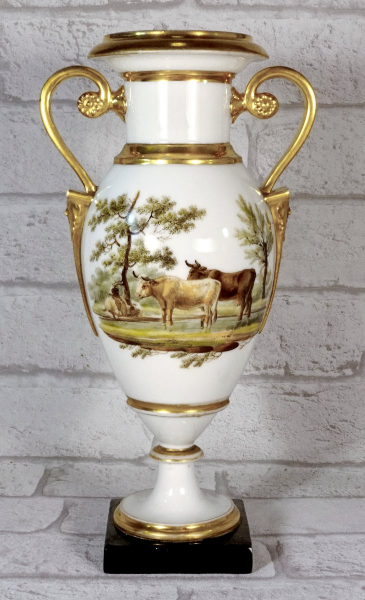 Vase Ovoïde à Rare décor Cynégétique en porcelaine de Paris - Ep. Empire-photo-2