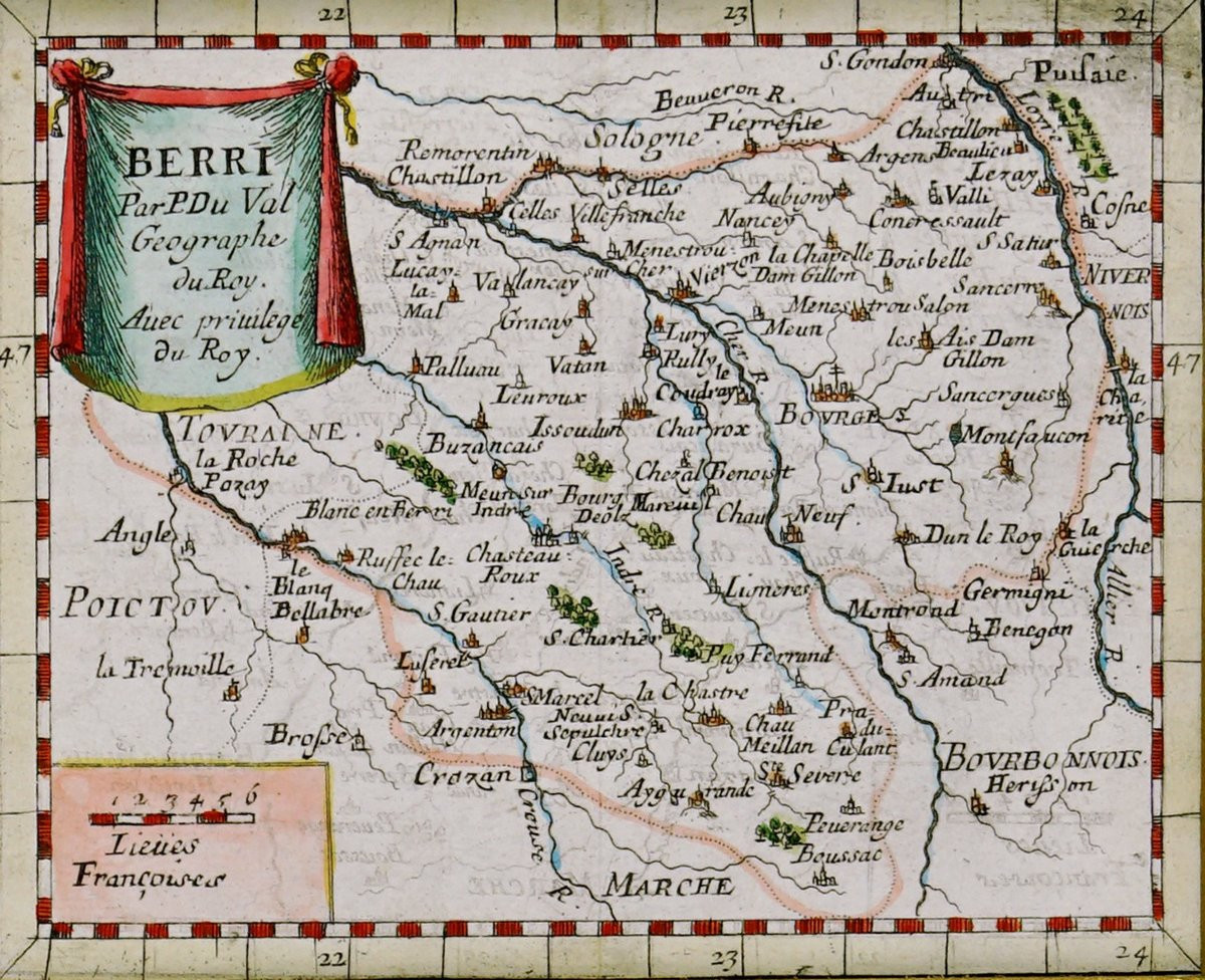CARTE du BERRY et son BLASON - Rare gravure - Ep. MILIEU XVIIe-photo-3