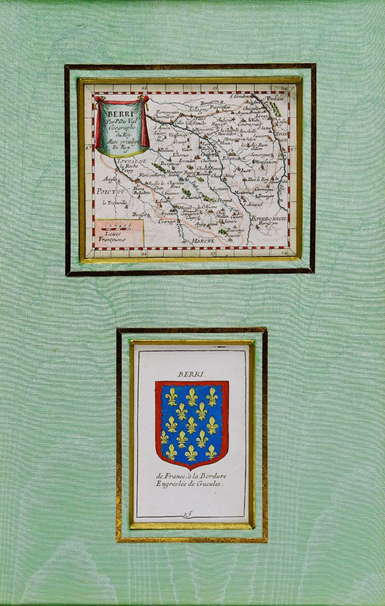 CARTE du BERRY et son BLASON - Rare gravure - Ep. MILIEU XVIIe-photo-1