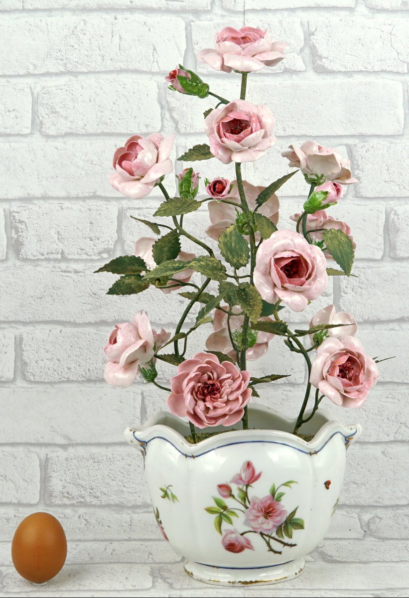 Large Bouquet Of Rose In Porcelain By Didier Gardillou - Vase In Porcelain - Ep. Paris XIXe-photo-2