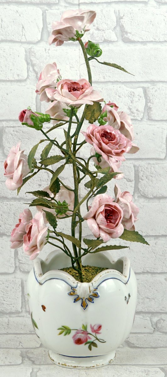 Large Bouquet Of Rose In Porcelain By Didier Gardillou - Vase In Porcelain - Ep. Paris XIXe-photo-4
