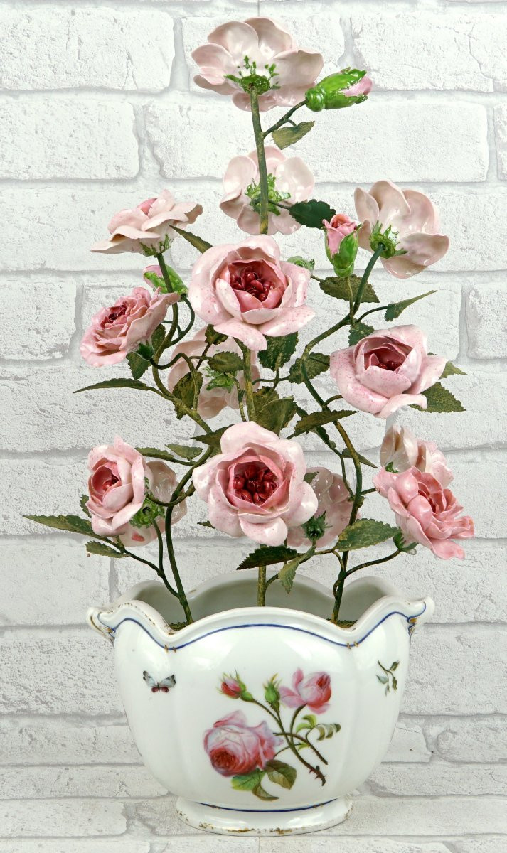Large Bouquet Of Rose In Porcelain By Didier Gardillou - Vase In Porcelain - Ep. Paris XIXe-photo-1