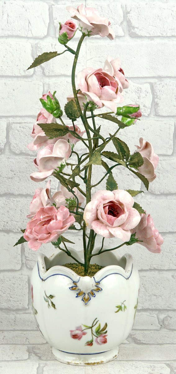 Large Bouquet Of Rose In Porcelain By Didier Gardillou - Vase In Porcelain - Ep. Paris XIXe-photo-2