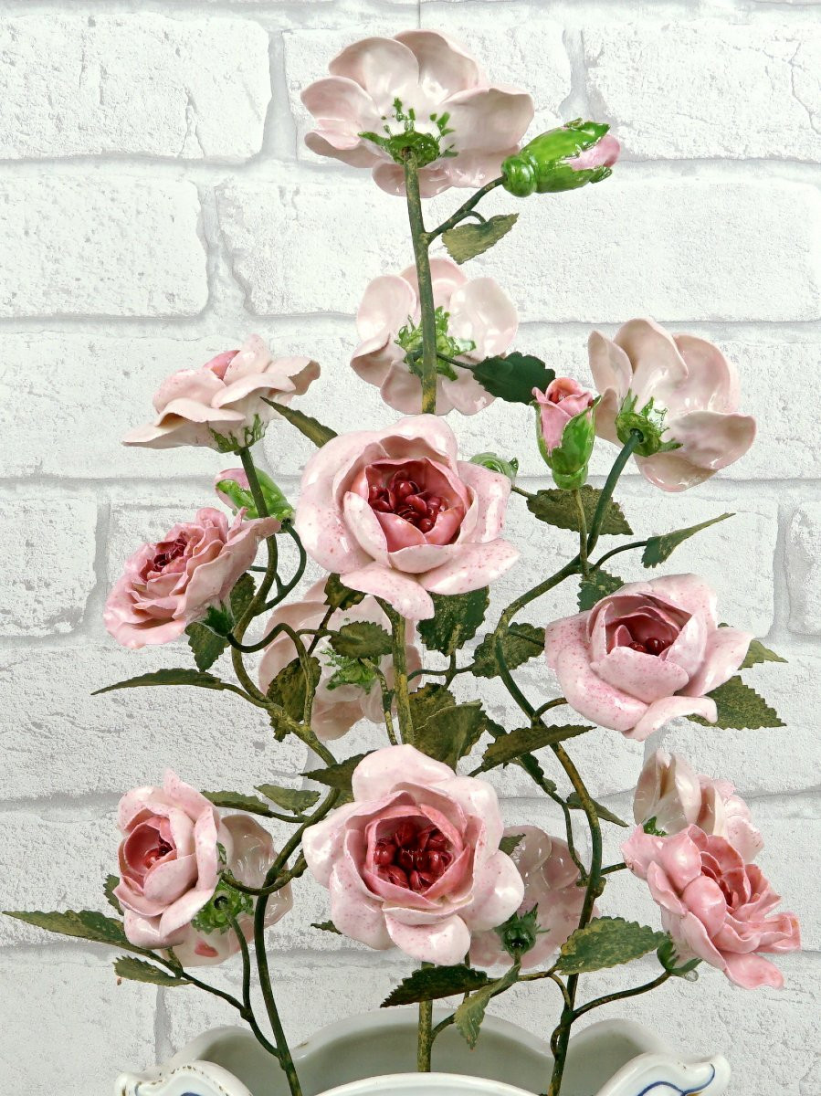 Large Bouquet Of Rose In Porcelain By Didier Gardillou - Vase In Porcelain - Ep. Paris XIXe-photo-3