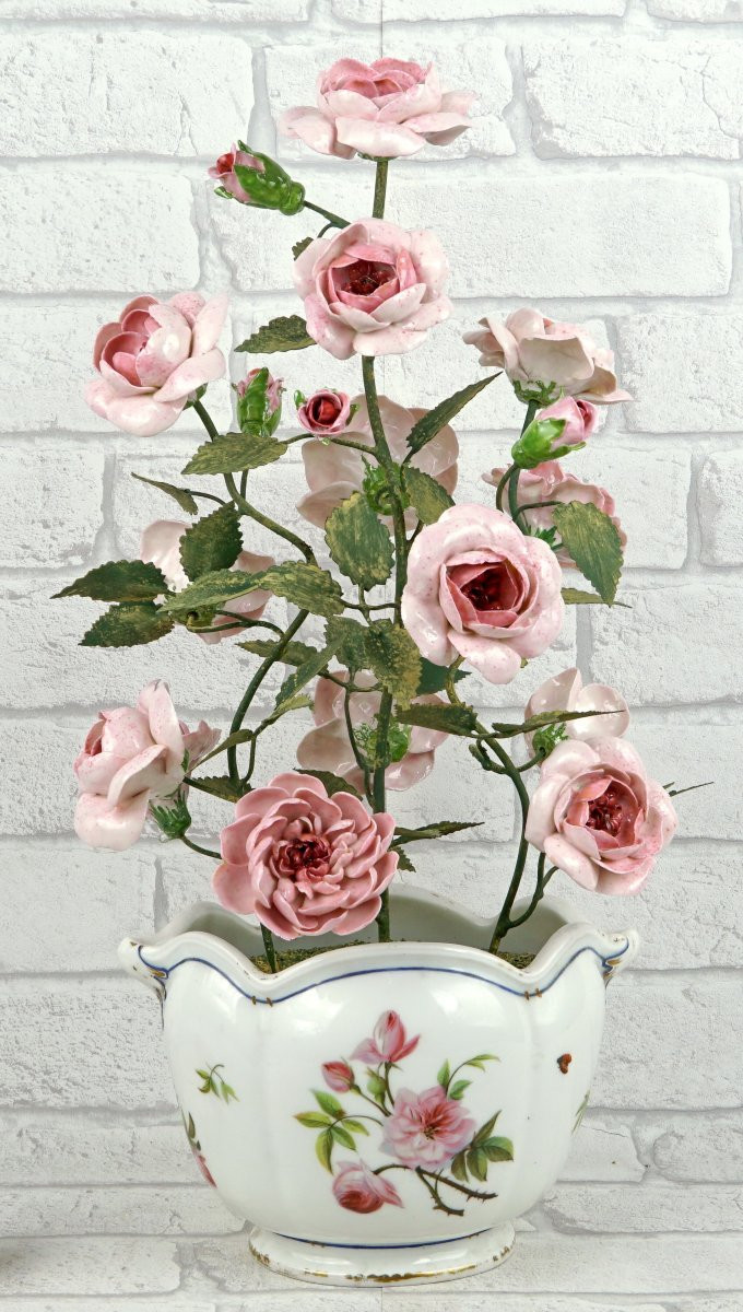 Large Bouquet Of Rose In Porcelain By Didier Gardillou - Vase In Porcelain - Ep. Paris XIXe-photo-5