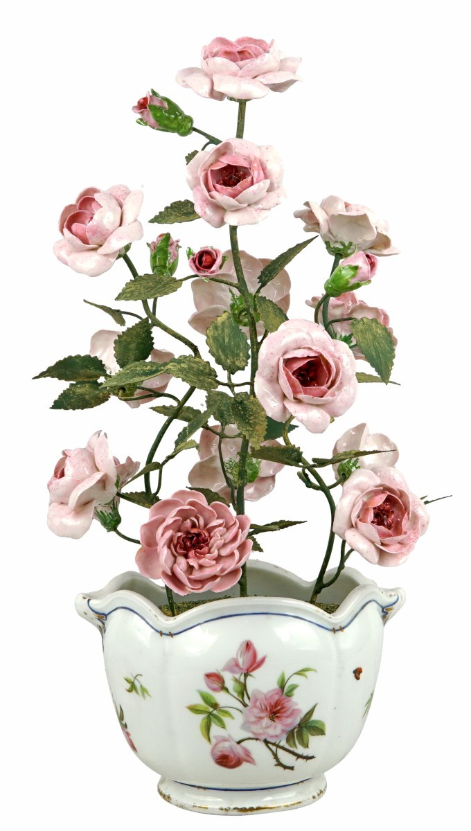Large Bouquet Of Rose In Porcelain By Didier Gardillou - Vase In Porcelain - Ep. Paris XIXe