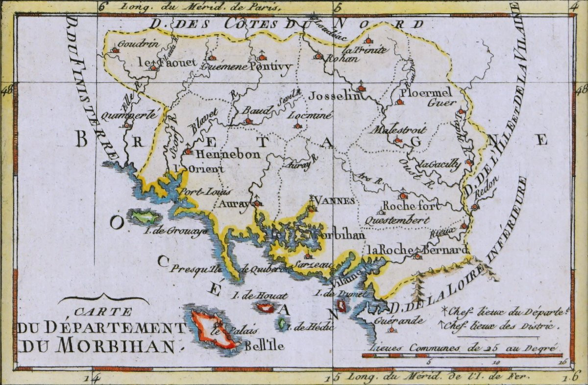 Gravure du MORBIHAN (56) - Carte Départementale - Ep. RÉVOLUTIONNAIRE (1791)-photo-3
