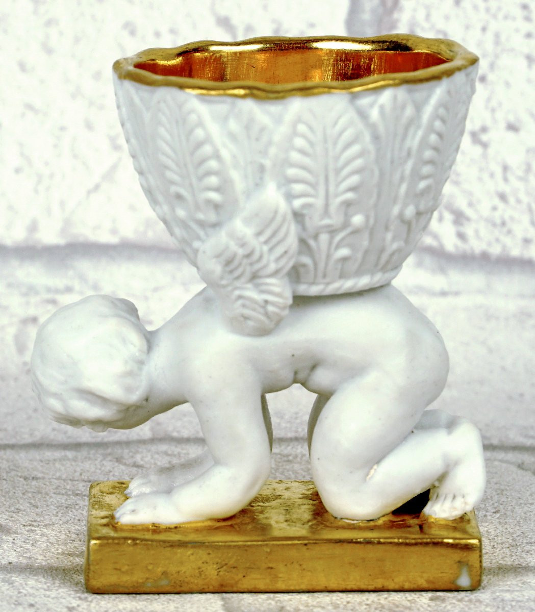 COQUETIER en porcelaine de PARIS  - Manufacture de DAGOTY - Ep. EMPIRE-photo-3