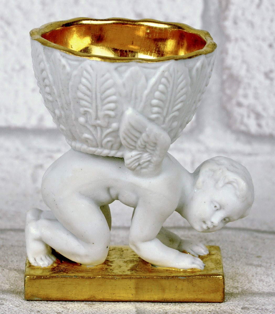 COQUETIER en porcelaine de PARIS  - Manufacture de DAGOTY - Ep. EMPIRE-photo-3