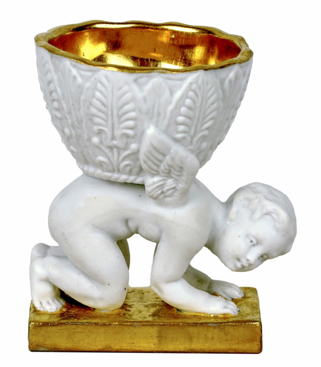 COQUETIER en porcelaine de PARIS  - Manufacture de DAGOTY - Ep. EMPIRE