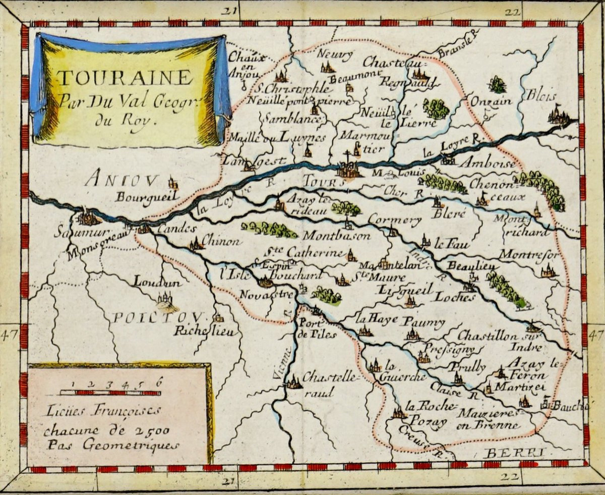 Engraving Map Of Touraine And Its Blason - Ep. Mid 17th Century-photo-3