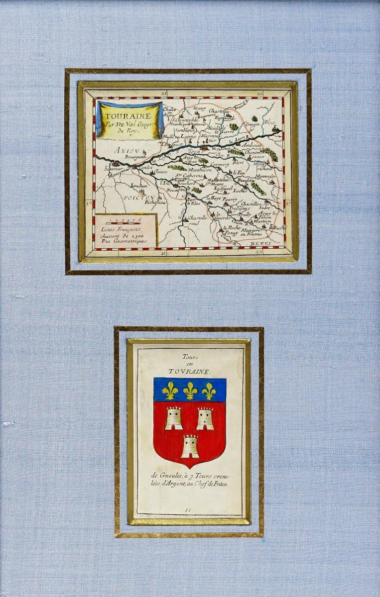 Engraving Map Of Touraine And Its Blason - Ep. Mid 17th Century-photo-1