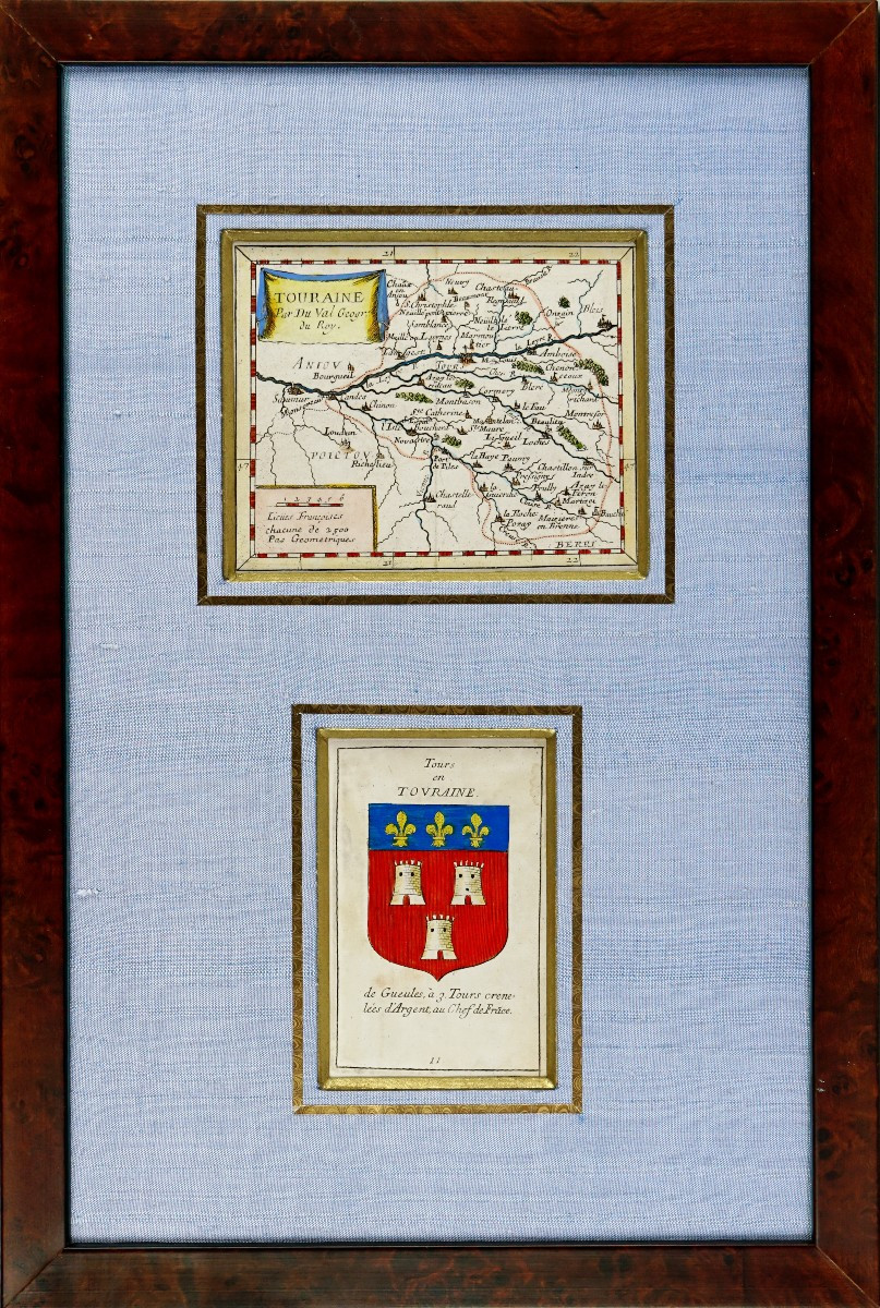 Engraving Map Of Touraine And Its Blason - Ep. Mid 17th Century