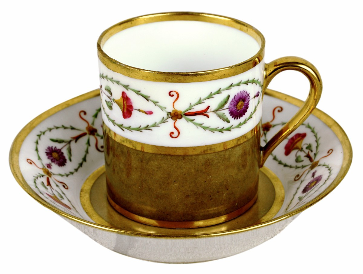 Tasse Litron And Its Soucoupe In Porcelain Of Sèvres - Manufacture Imperiale - Ep. Empire