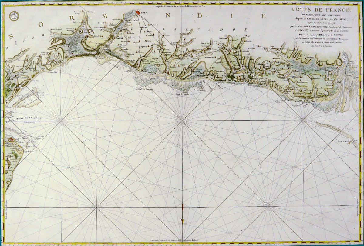 BELLE et GRANDE CARTE MARINE - DEPUIS LE HAVRE de GRÂCE JUSQU'A ISIGNY SUR MER - Ep. XVIIIe-photo-3