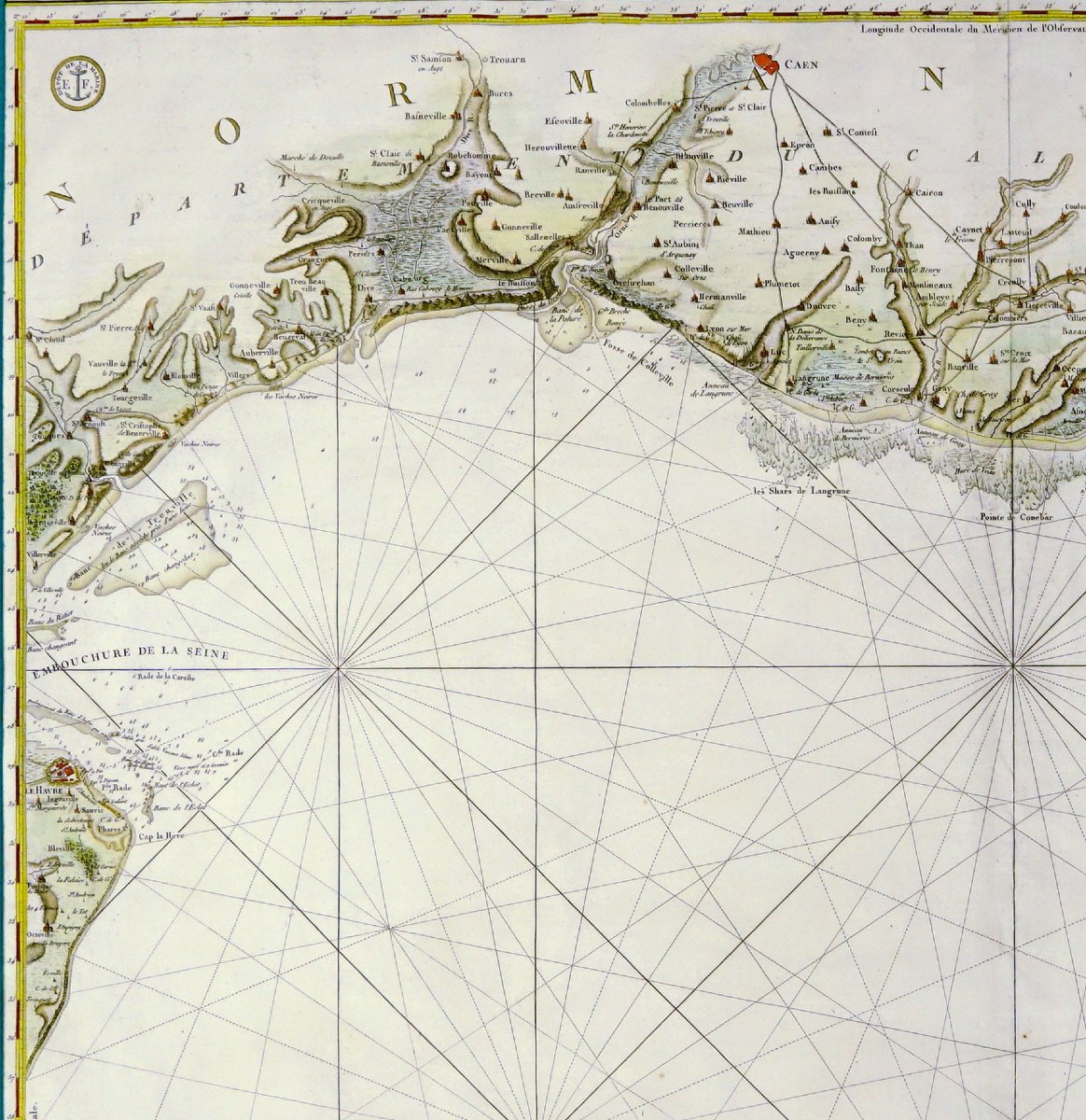 BELLE et GRANDE CARTE MARINE - DEPUIS LE HAVRE de GRÂCE JUSQU'A ISIGNY SUR MER - Ep. XVIIIe-photo-1