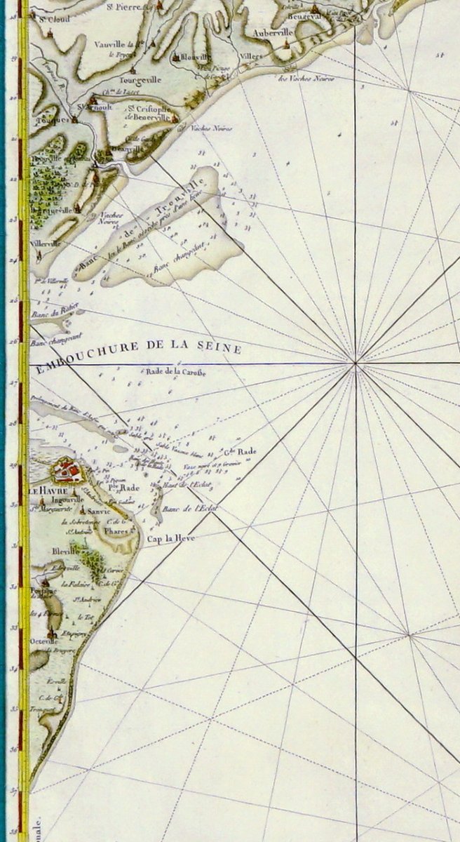 BELLE et GRANDE CARTE MARINE - DEPUIS LE HAVRE de GRÂCE JUSQU'A ISIGNY SUR MER - Ep. XVIIIe-photo-5