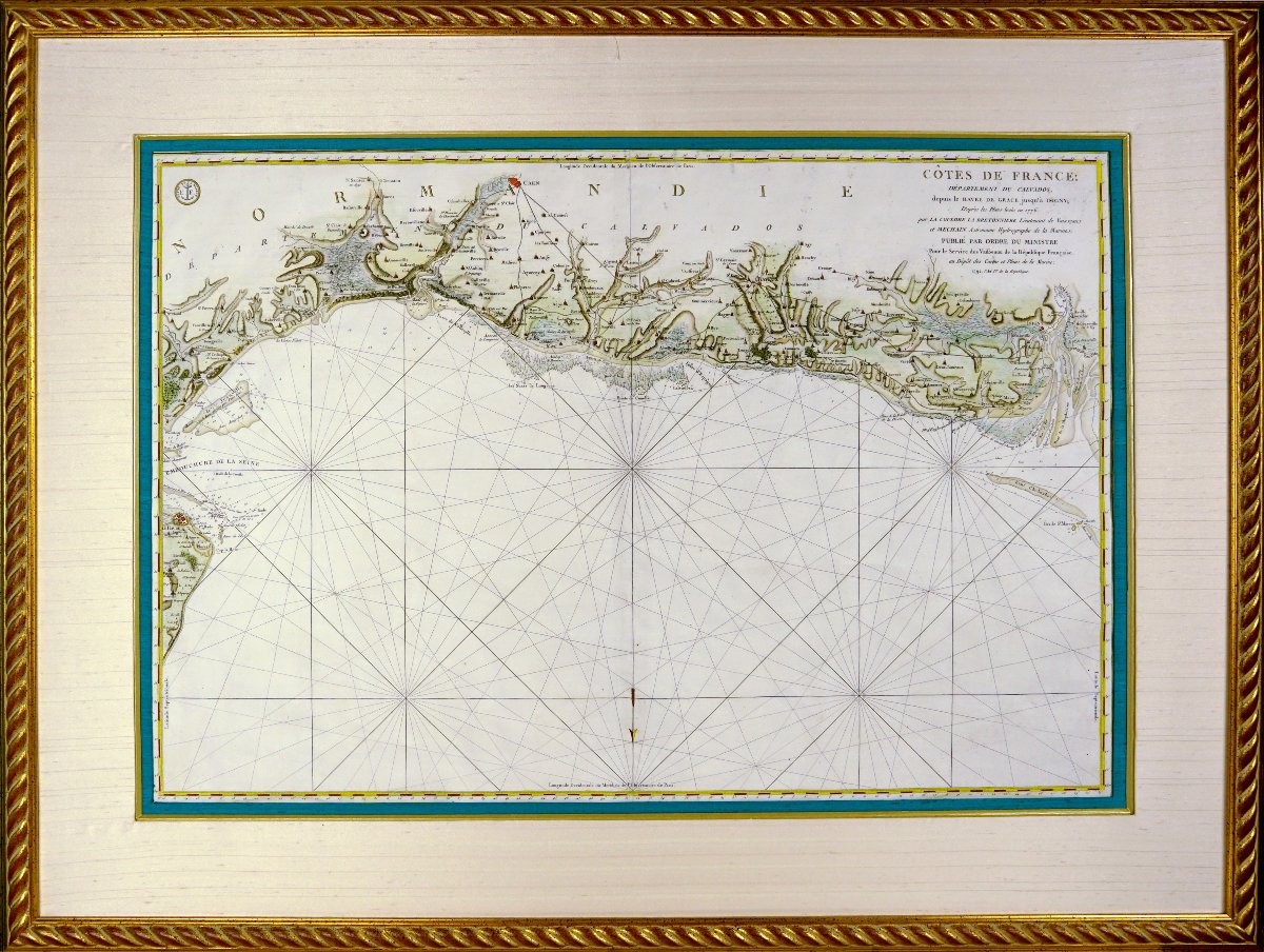 BELLE et GRANDE CARTE MARINE - DEPUIS LE HAVRE de GRÂCE JUSQU'A ISIGNY SUR MER - Ep. XVIIIe