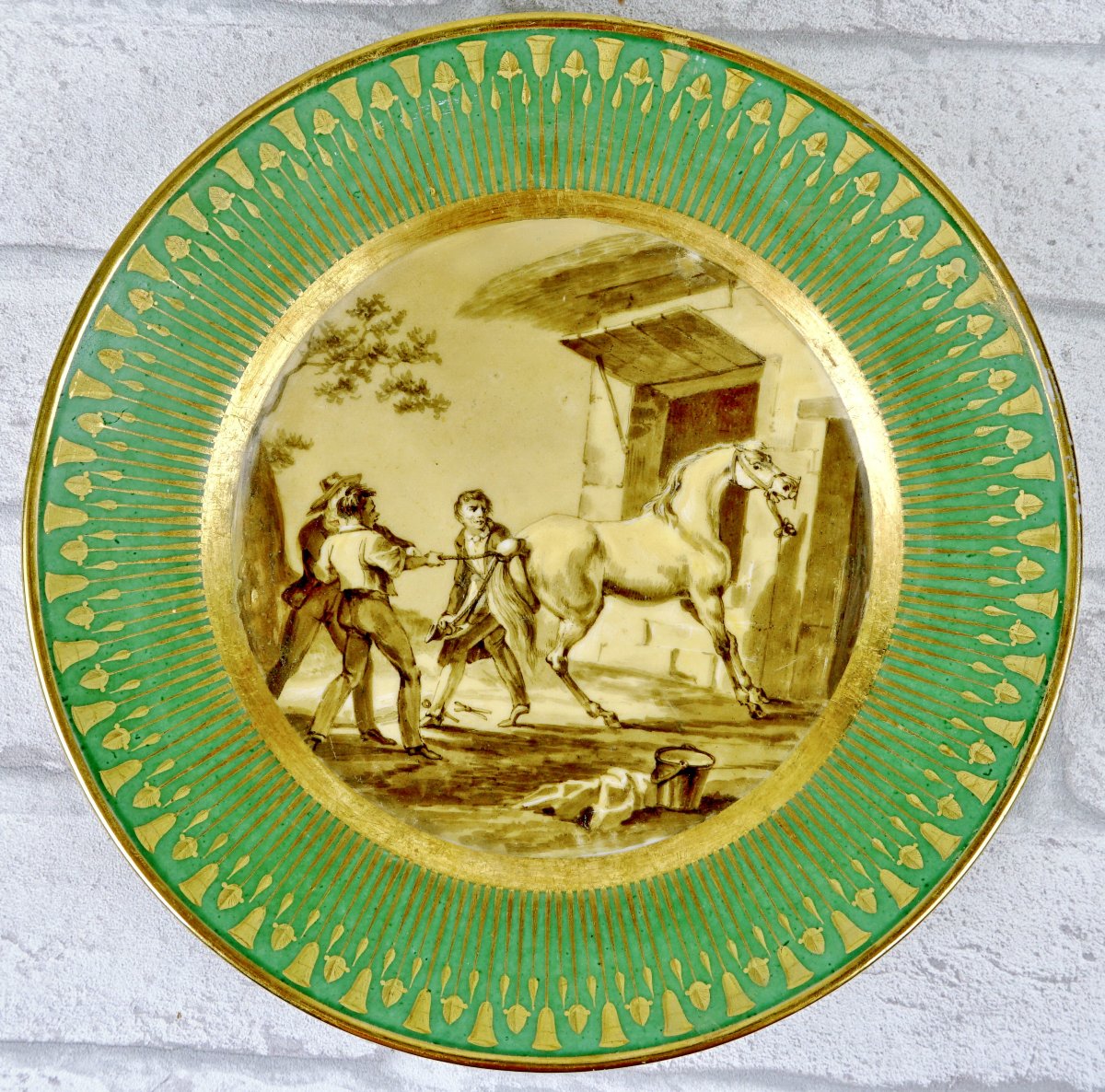 Paris Porcelain Equestrian Plate - Manufacture De Honore Et Cie - Early 19th Century-photo-3