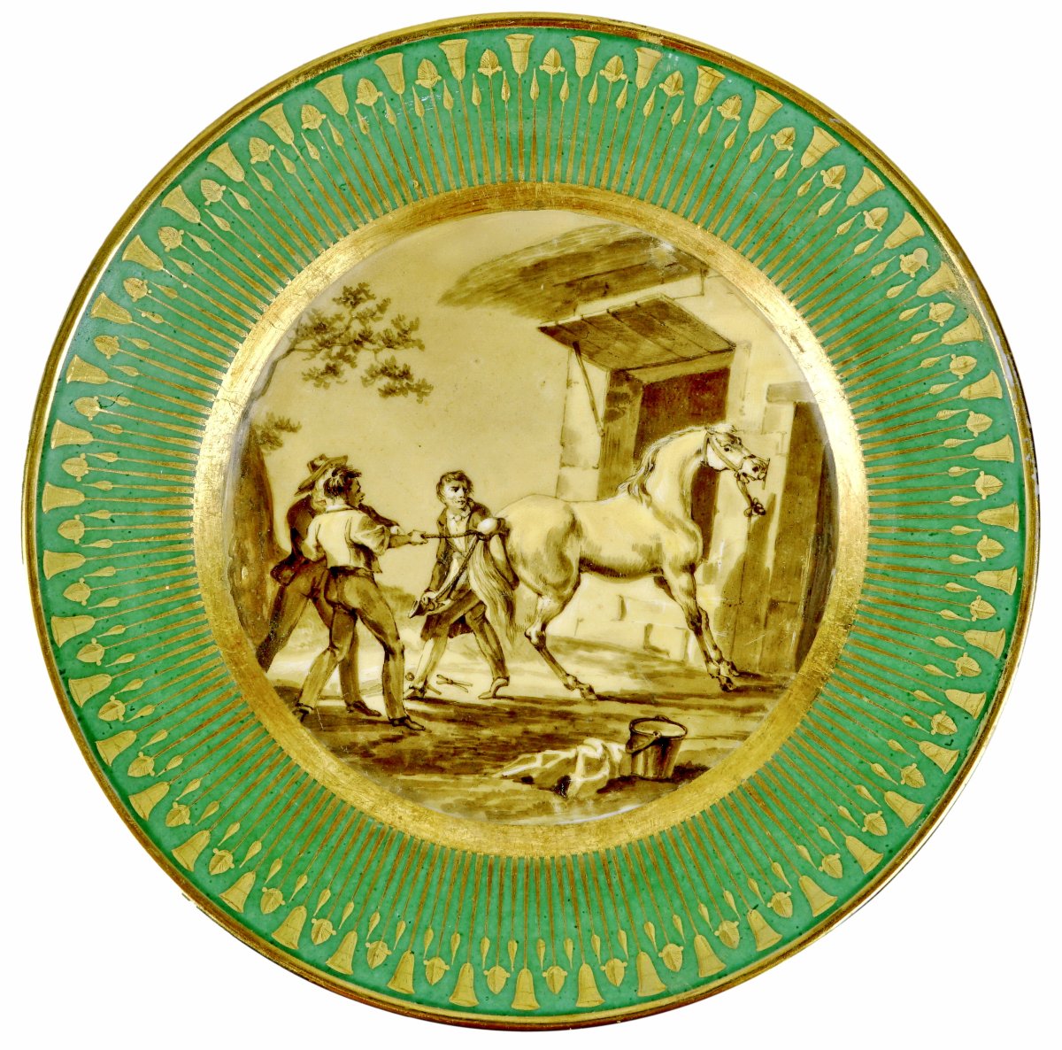 Paris Porcelain Equestrian Plate - Manufacture De Honore Et Cie - Early 19th Century