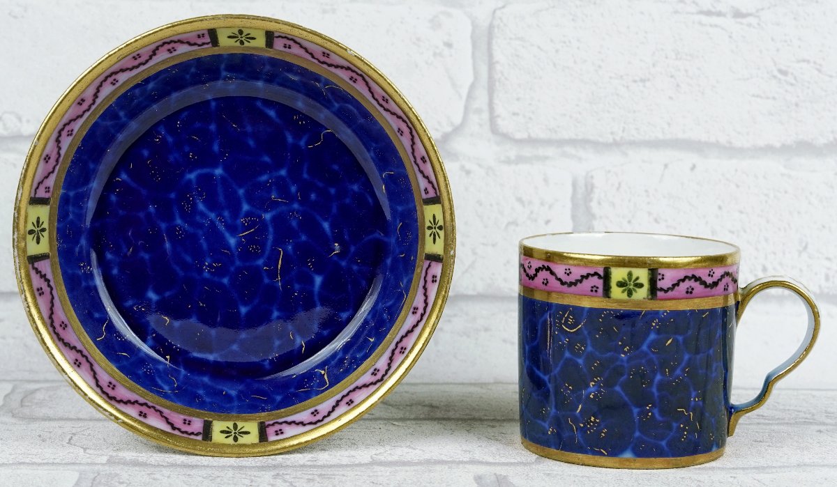 TASSE Litron et sa SOUCOUPE  décor "LAPIS LAZULI" porcelaine de la Manufacture de LOCRE - PARIS-photo-3