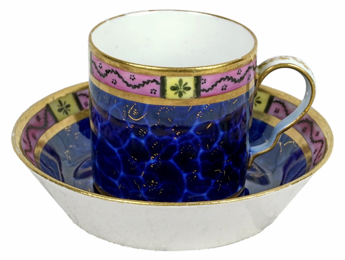 TASSE Litron et sa SOUCOUPE  décor "LAPIS LAZULI" porcelaine de la Manufacture de LOCRE - PARIS