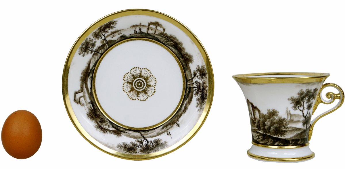 Large Chocolate Cup And Saucer, Paris Porcelain—nast Manufactory—empire Period -photo-2