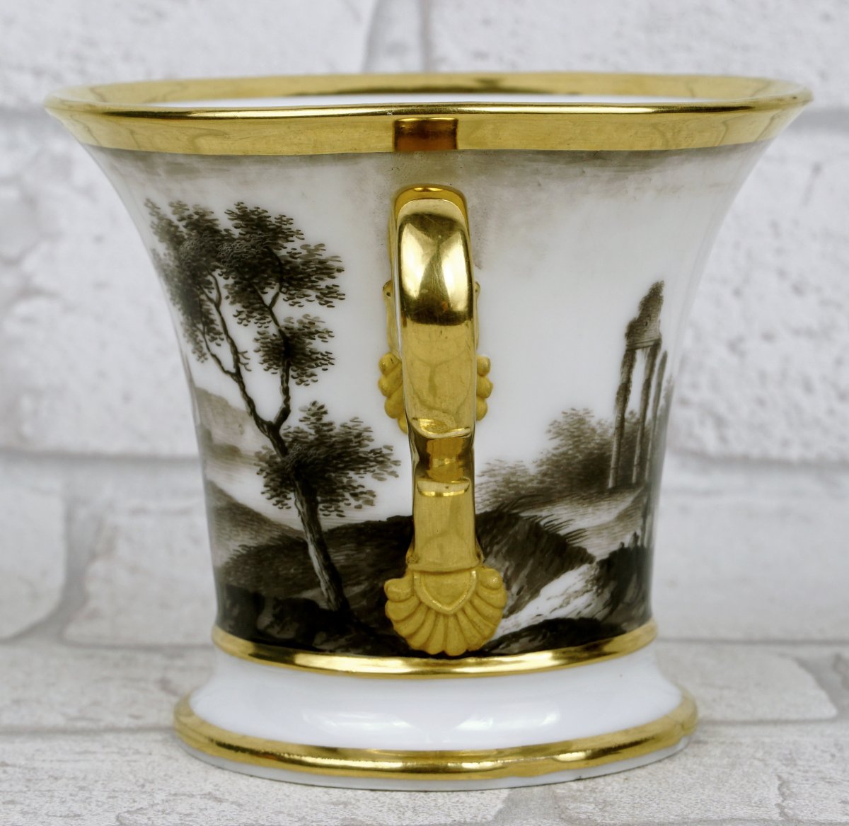 Large Chocolate Cup And Saucer, Paris Porcelain—nast Manufactory—empire Period -photo-4