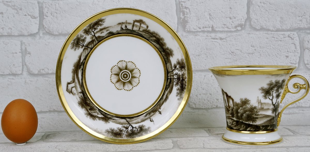 Large Chocolate Cup And Saucer, Paris Porcelain—nast Manufactory—empire Period -photo-6