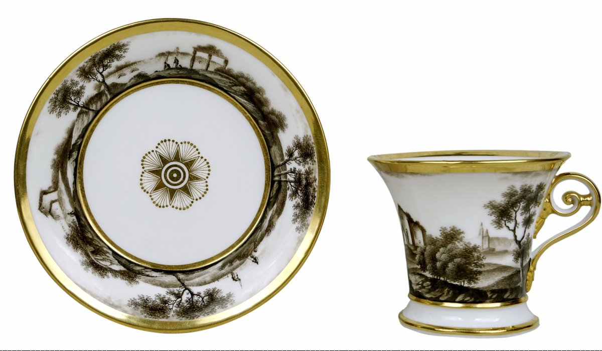Large Chocolate Cup And Saucer, Paris Porcelain—nast Manufactory—empire Period 