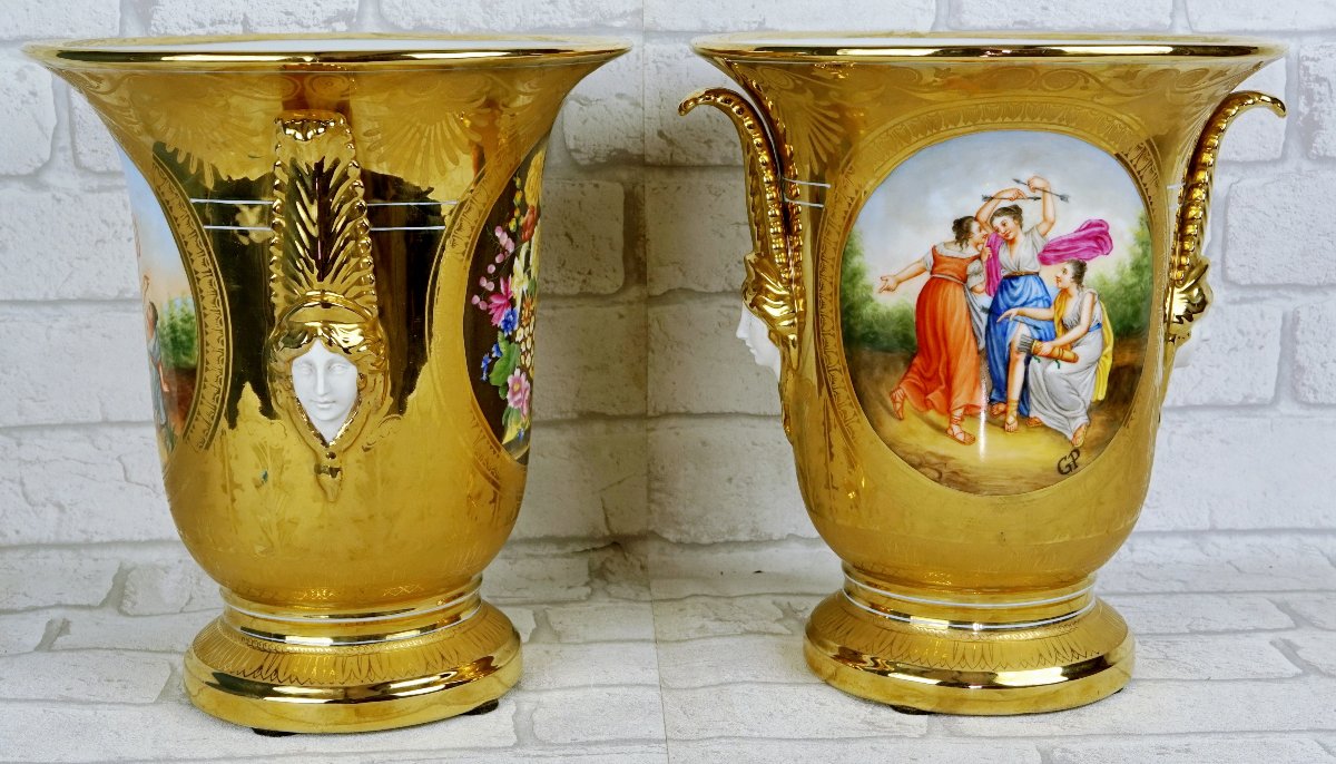 Paire de Grands VASES en porcelaine de style Empire - Ep. FIN XIXe-photo-2