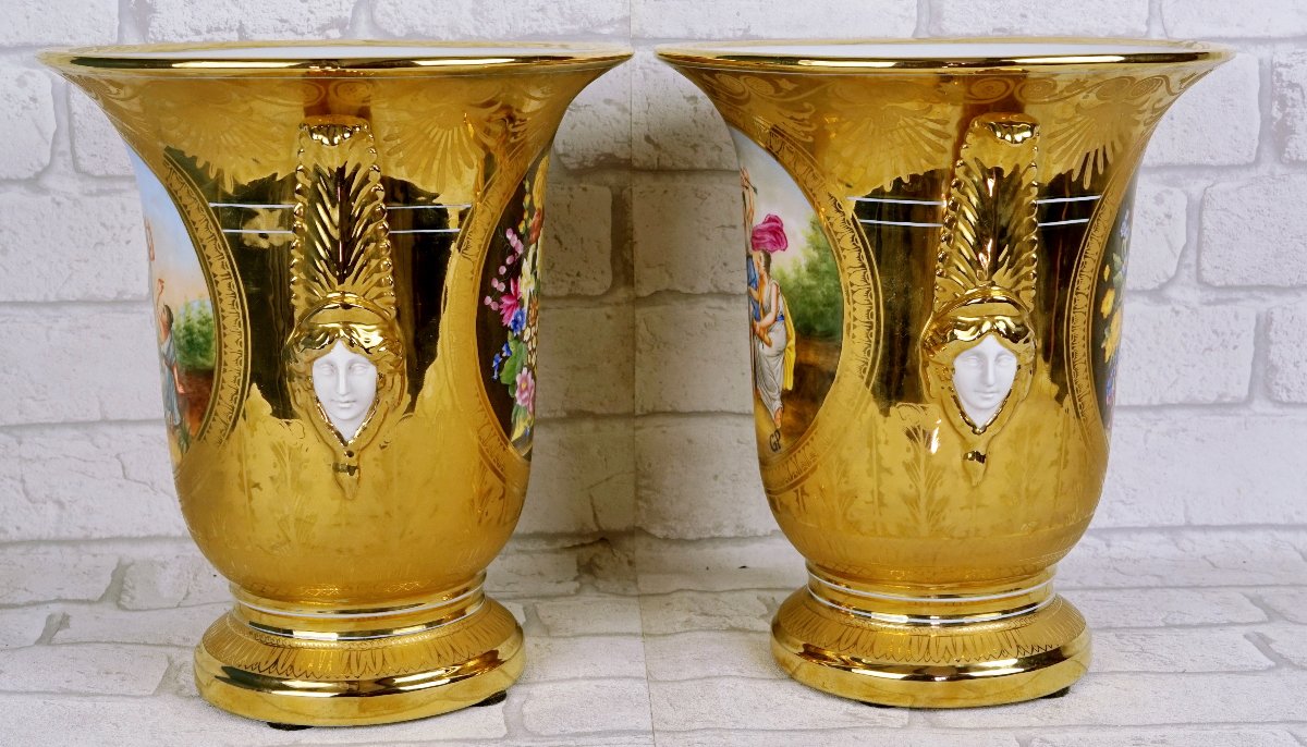 Paire de Grands VASES en porcelaine de style Empire - Ep. FIN XIXe-photo-1