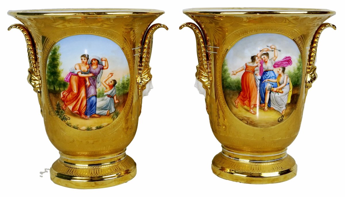 Paire de Grands VASES en porcelaine de style Empire - Ep. FIN XIXe