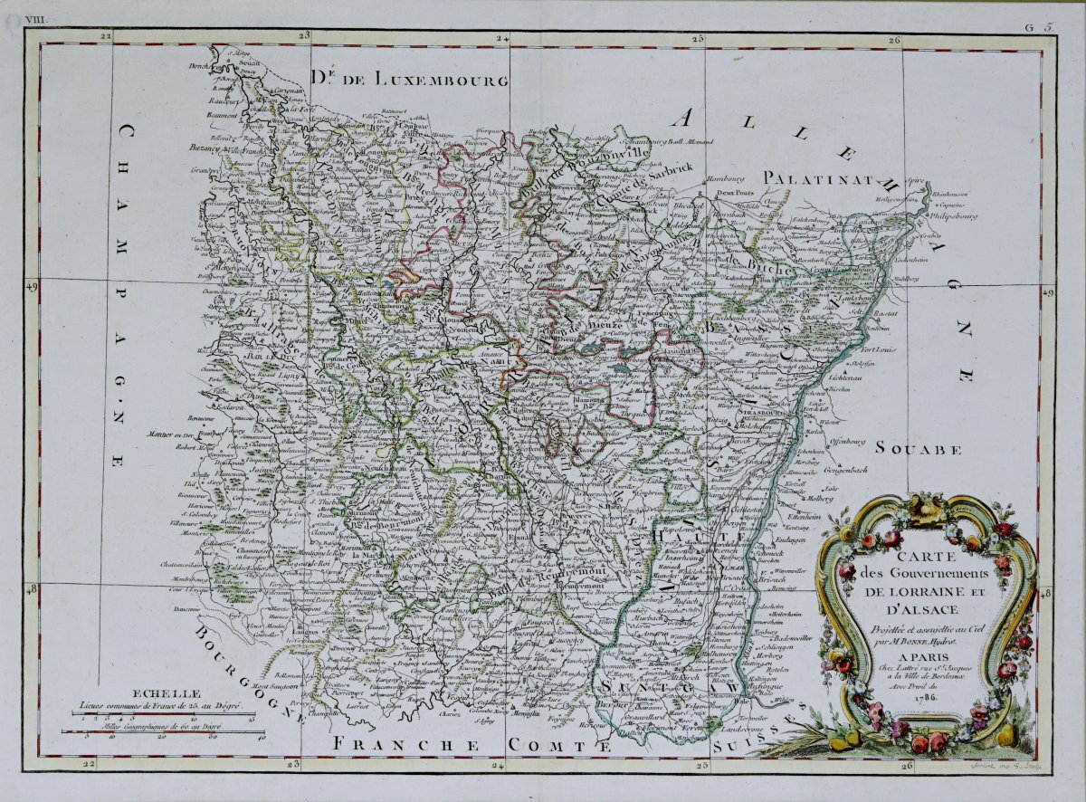 Beautiful And Large Engraving, “map Of The Governments Of Lorraine And Alsace” – 18th Century -photo-3