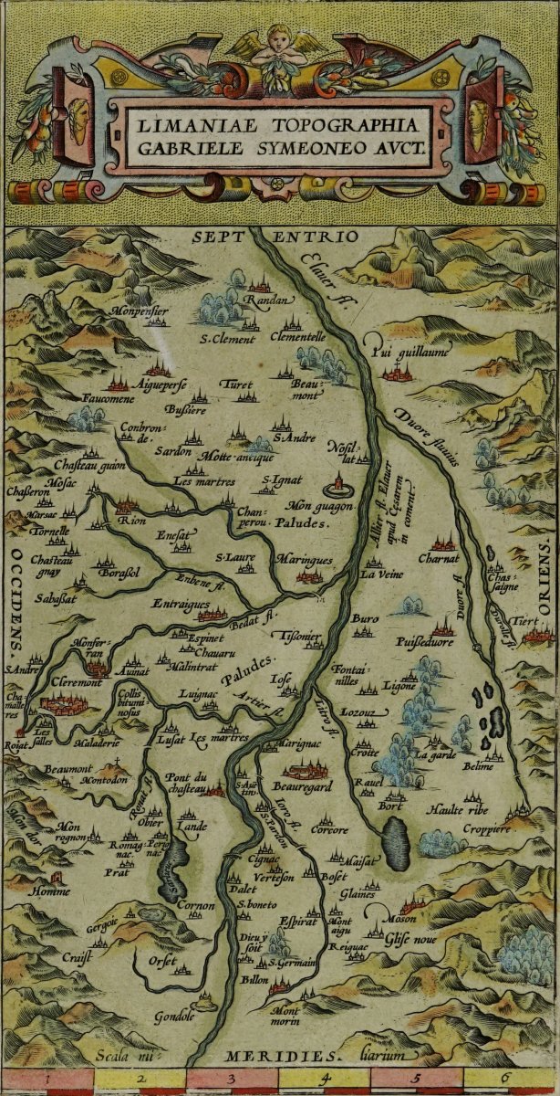 Engraving: An Old Map Of The Limagne, A Region Of Auvergne Around Clermont-ferrand—16th Century-photo-3