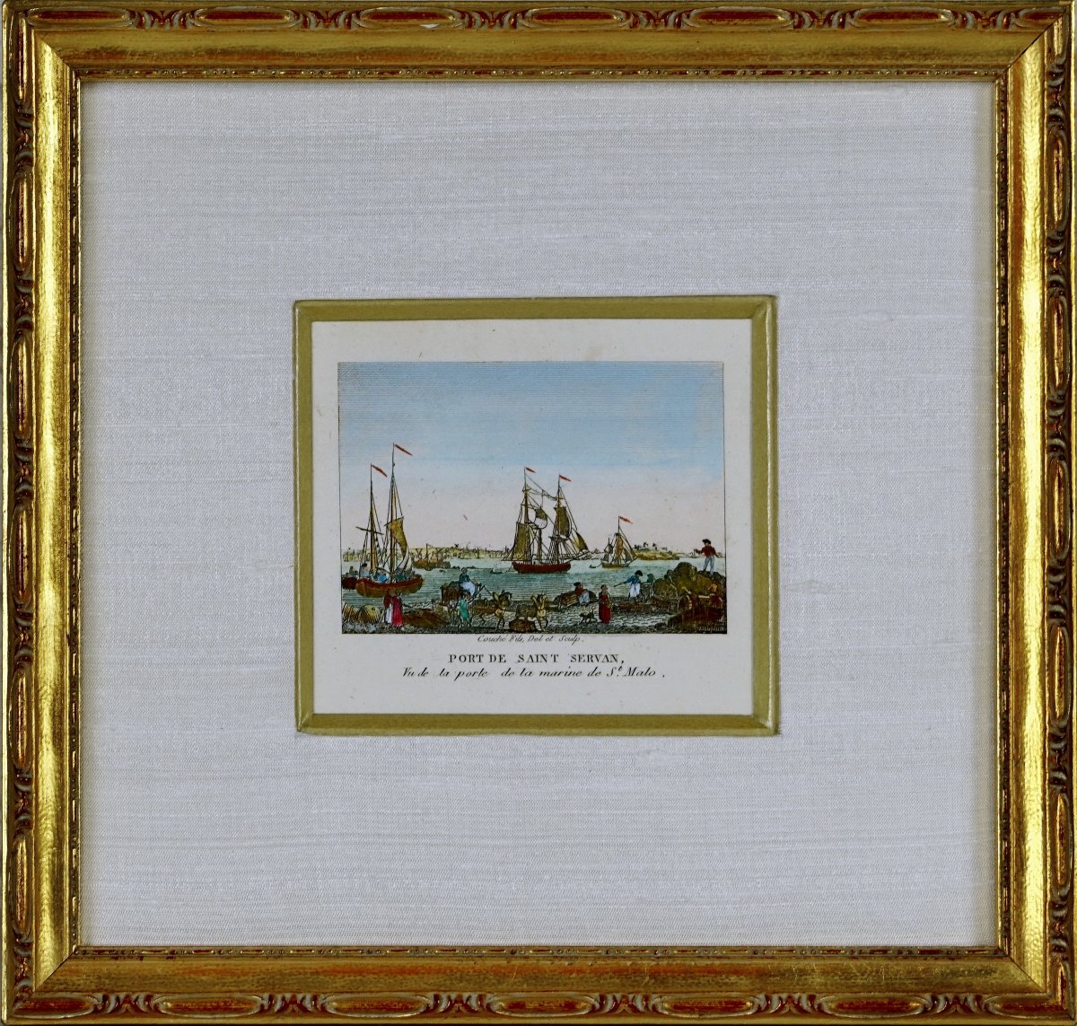 Gravure du PORT DE SAINT SERVAN (35 - Ile et Vilaine) - Vue de la rade - Ep. DEBUT XIXe