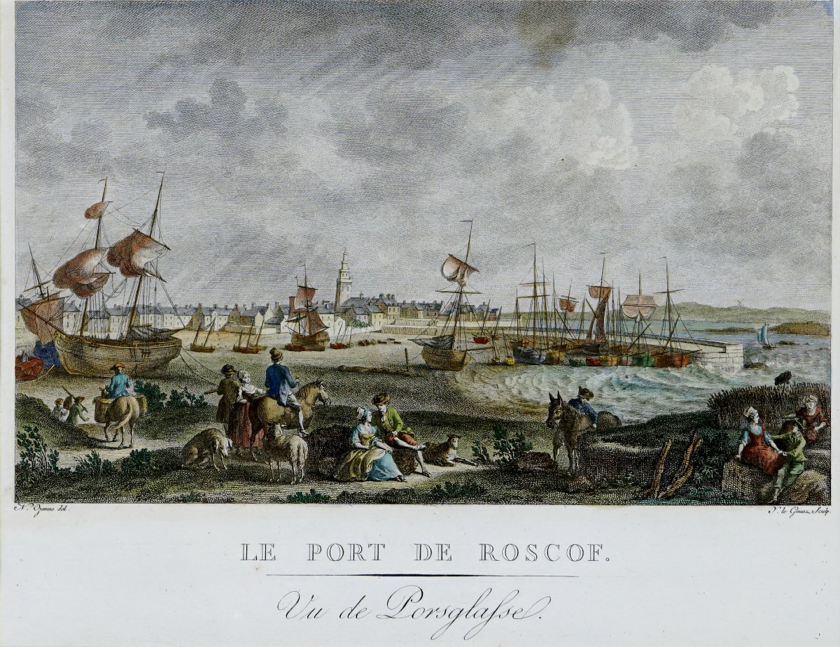  Gravure « LE PORT DE ROSCOF, VU DE PORSGLAFSE » – Ep. XVIIIe-photo-3