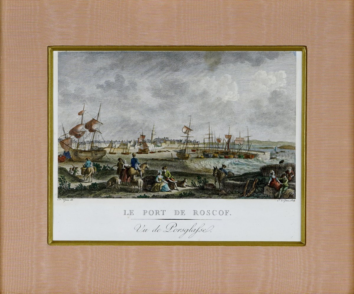 Gravure « LE PORT DE ROSCOF, VU DE PORSGLAFSE » – Ep. XVIIIe-photo-4