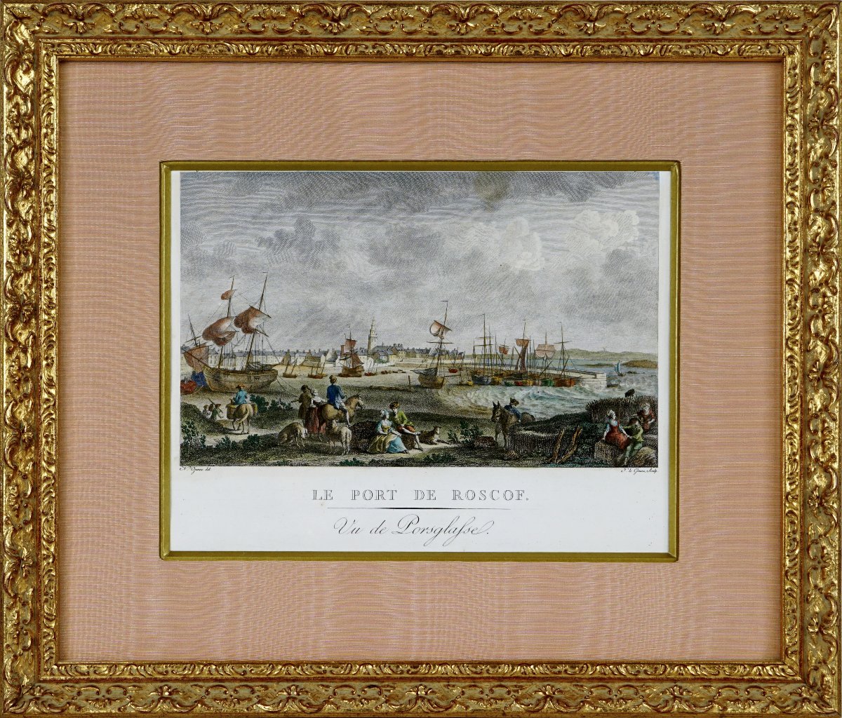  Gravure « LE PORT DE ROSCOF, VU DE PORSGLAFSE » – Ep. XVIIIe