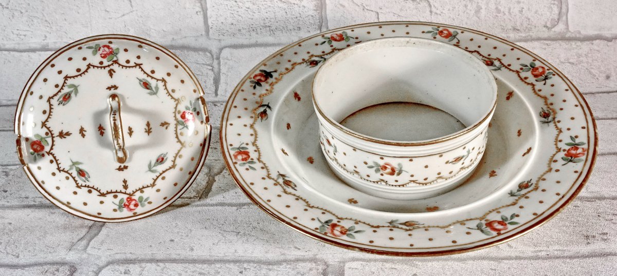  BEURRIER  et son COUVERCLE -  en porcelaine de  PARIS - Manufacture Rue AMELOT - Ep. XVIIIe-photo-2