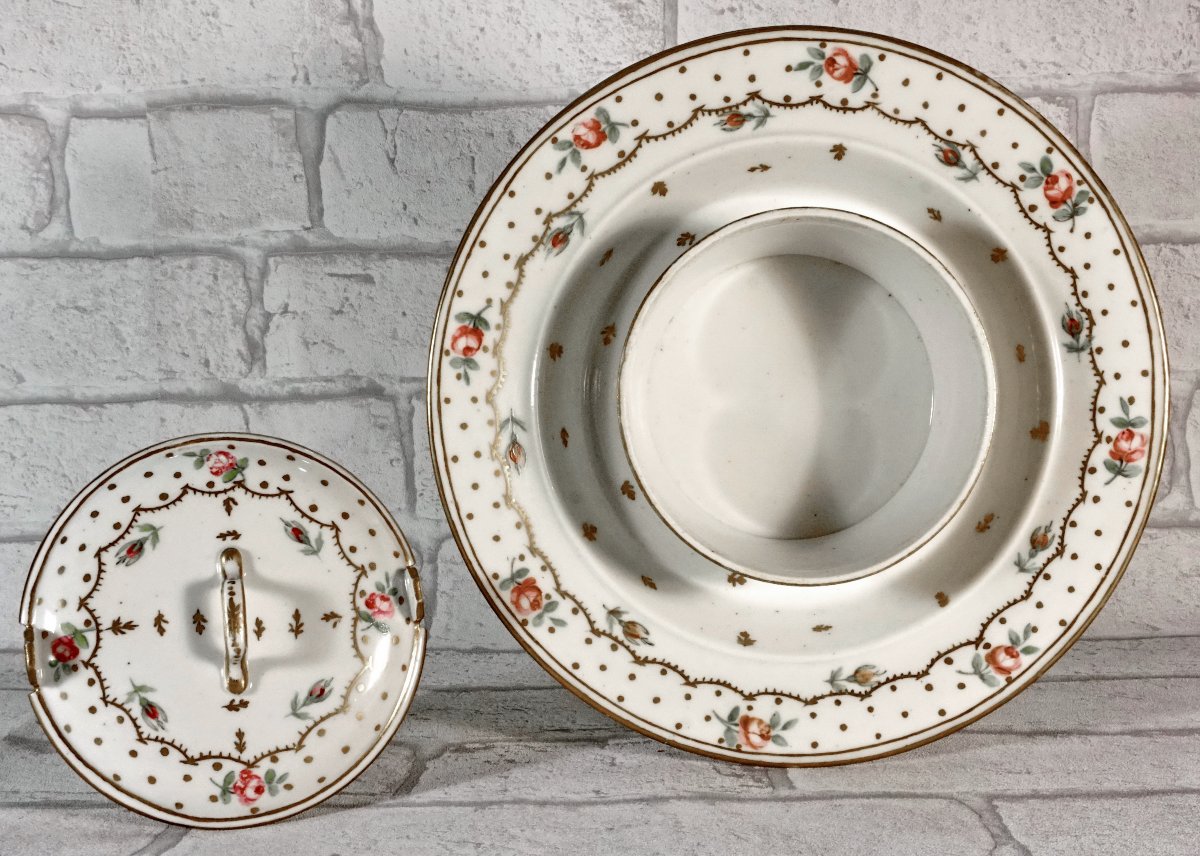  BEURRIER  et son COUVERCLE -  en porcelaine de  PARIS - Manufacture Rue AMELOT - Ep. XVIIIe-photo-3
