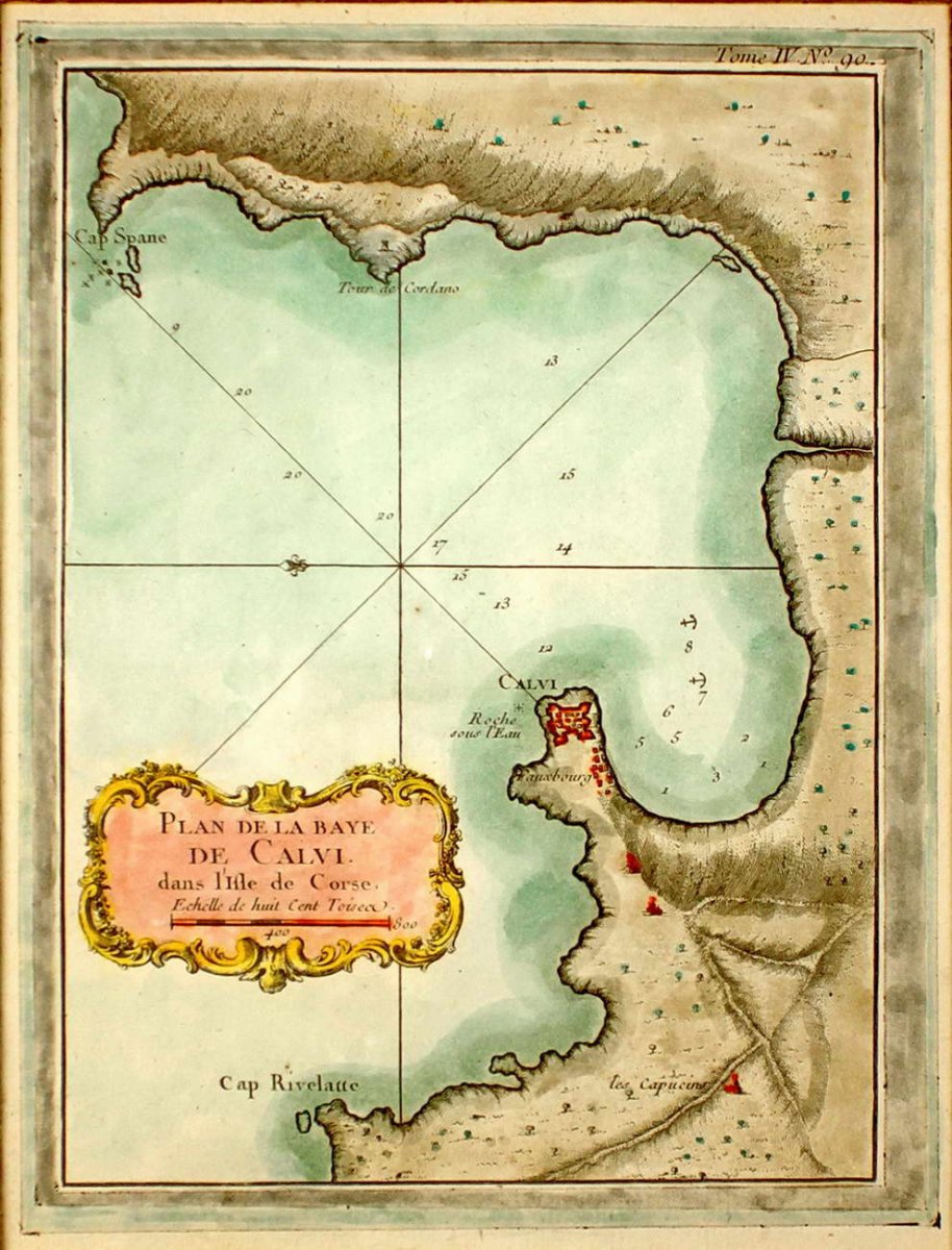 Corsica - Rare Marine Chart Engraving - Plan Of The Baye De Calvi In The Isle Of Corsica - Ep. XVIII-photo-3