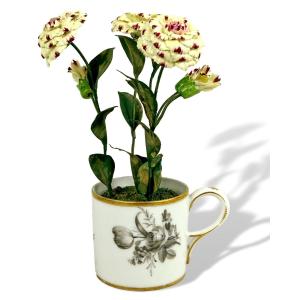 Floral Arrangement Of "zinnias" By Didier Gardillou - 18th Century Paris Porcelain Stand