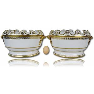Grande Paire De Verrieres En Porcelaine De Paris - Manufacture De Nast - Ep. Empire