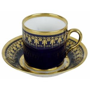 TASSE litron et sa SOUCOUPE - Atelier de FEUILLET, en porcelaine de PARIS - Ep. DEBUT XIXe