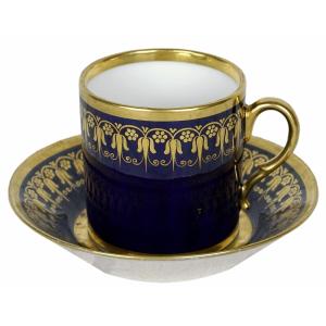 TASSE litron et sa SOUCOUPE - Atelier de FEUILLET  en porcelaine de PARIS - Ep. DEBUT XIXe